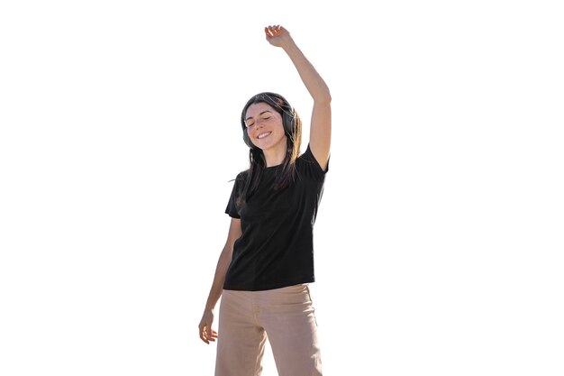 Medium shot woman wearing headphones