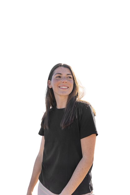 medium shot woman with blank shirt