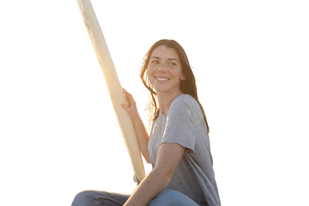 Medium shot woman with blank shirt