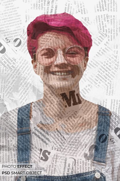 Free PSD medium shot woman with newspaper effect