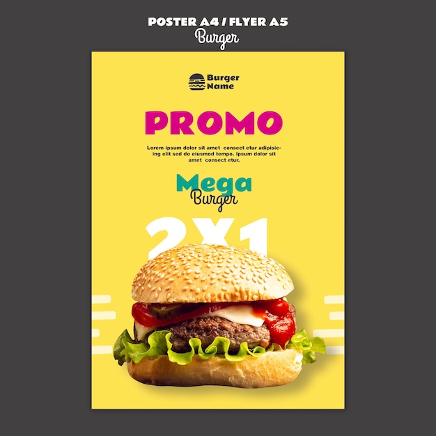 Mega burger poster print template