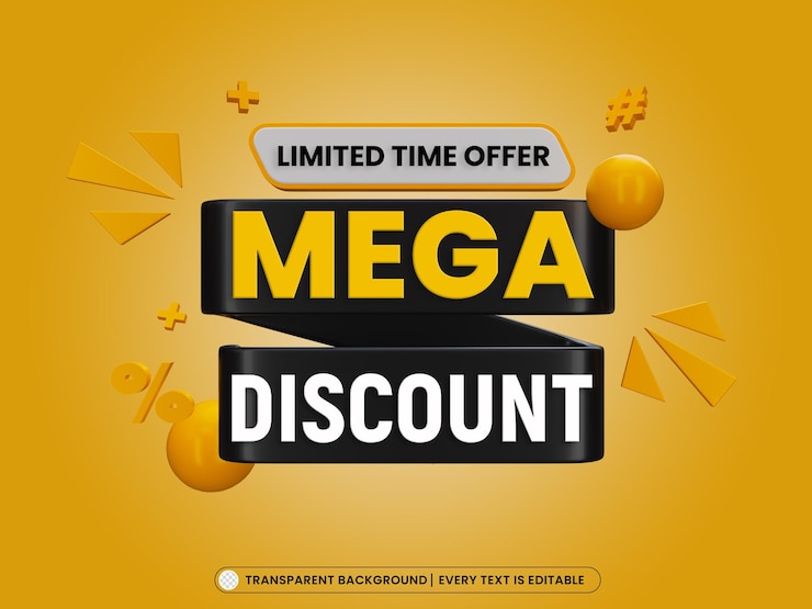 Free PSD mega discount offer promotion banner with editable text