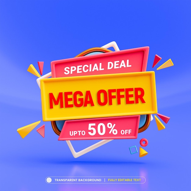 PSD gratuito mega offerta 50% di sconto sul modello modificabile per il design di banner in vendita