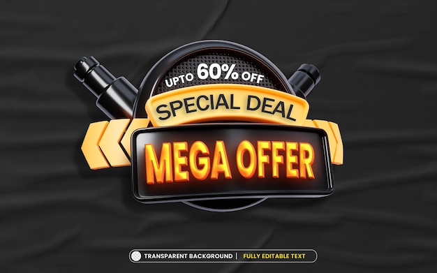Free PSD mega offer sale banner template with editable 3d text effect
