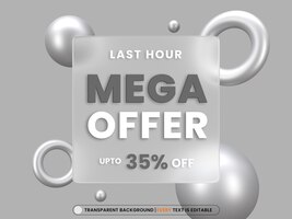 Free PSD mega offer transparent glass morphism effect with with editable text