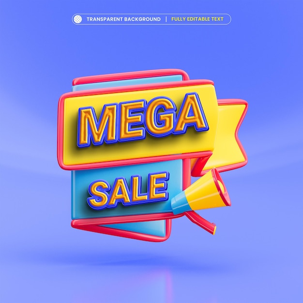 Mega sale banner design template with editable text effect