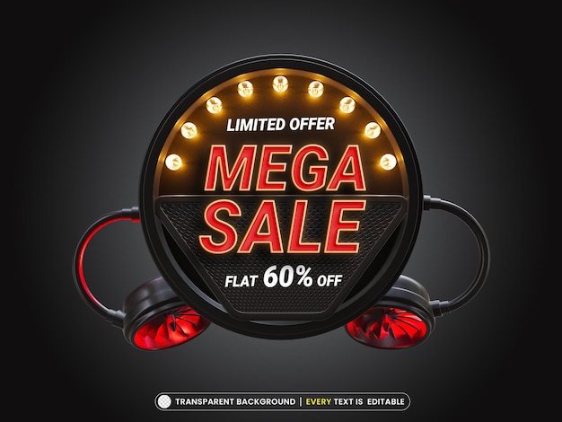 Mega sale light banner template with editable text effect