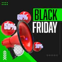 PSD gratuito megafono che annuncia le offerte del black friday. rendering 3d