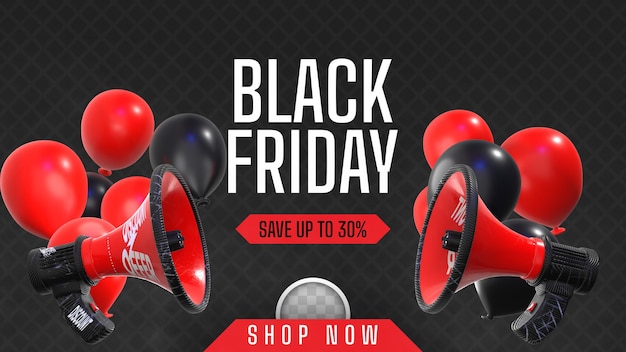 Free PSD megaphone background announcing black friday. 3d rendering