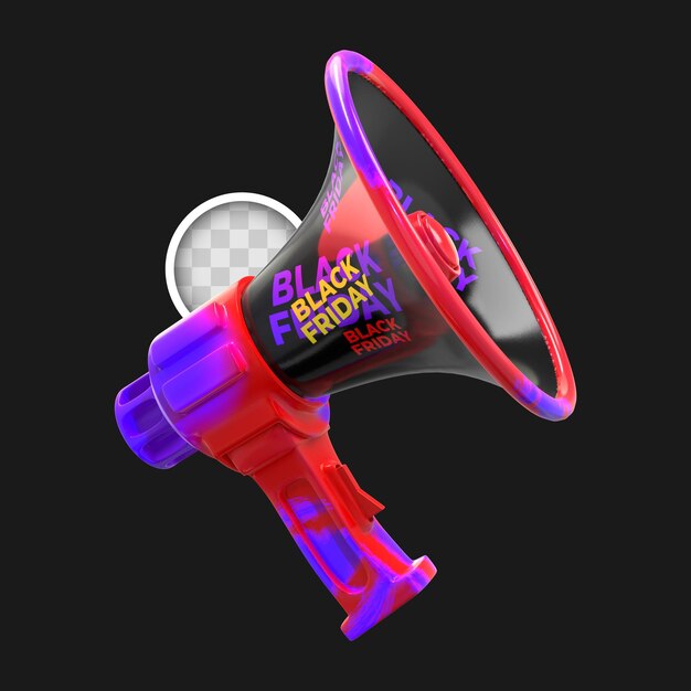 Megaphone painted with black friday text. 3d rendering