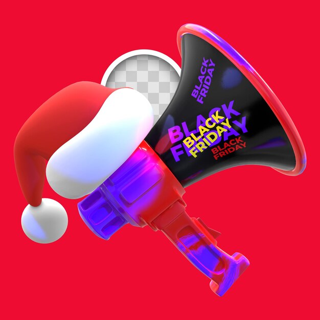 Megaphone with christmas hat. 3d rendering