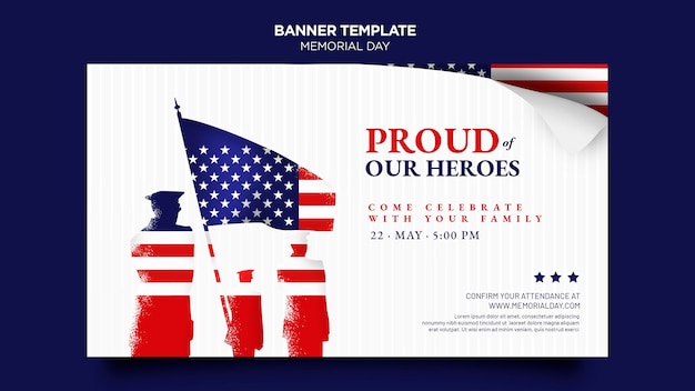 Memorial day banner template with flag