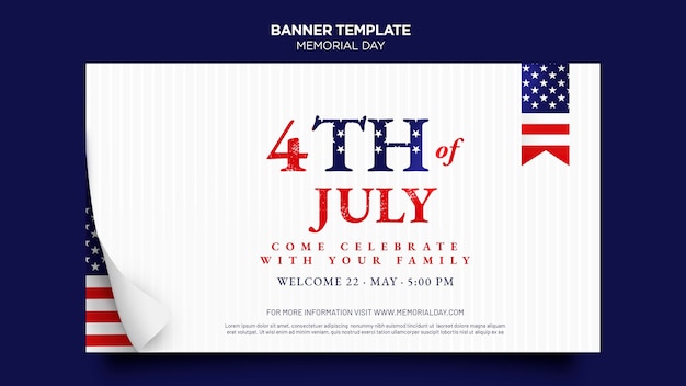 Free PSD memorial day banner template with flag