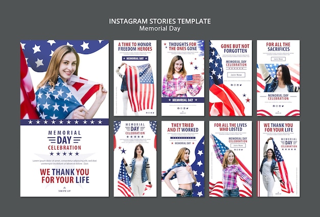 Memorial day concept instagram stories template