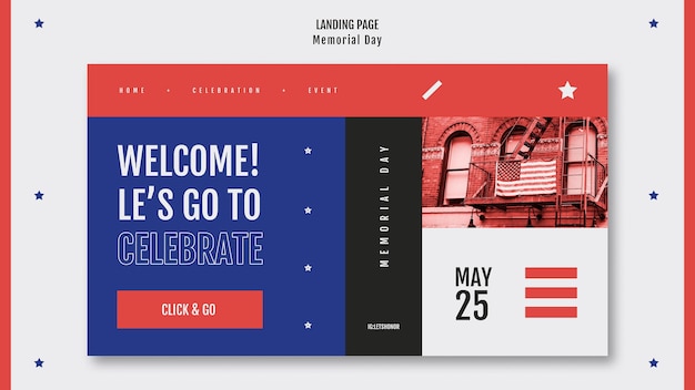 Modello di landing page del memorial day