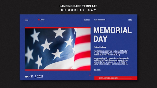 Free PSD memorial day landing page template