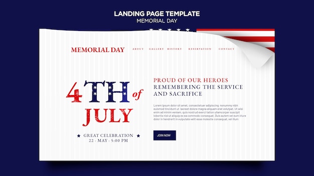 Free PSD memorial day landing page with flag