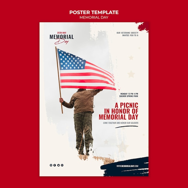 PSD gratuito modello di poster del memorial day