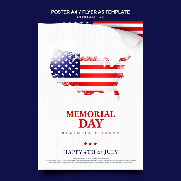 Memorial day print template with flag