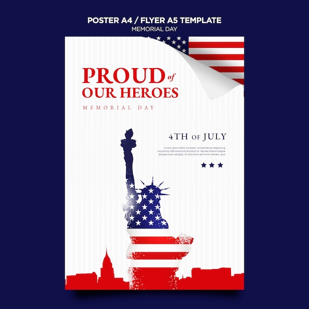 Free PSD memorial day print template with flag
