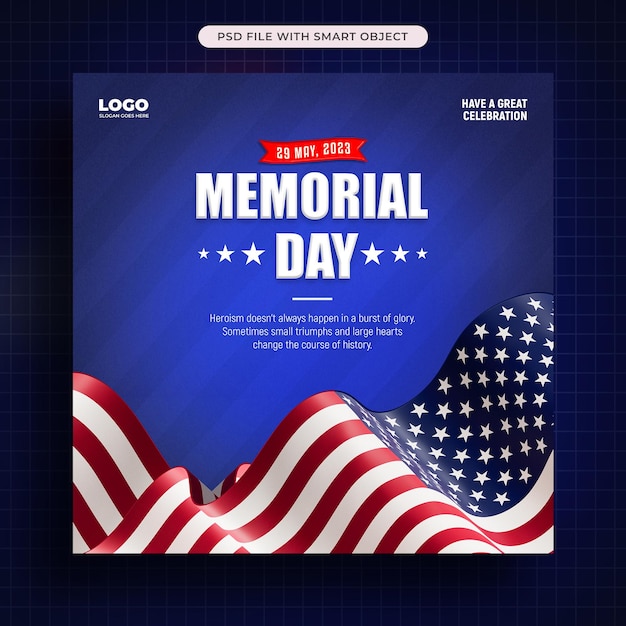 Memorial Day of the USA social media post design template with American flag