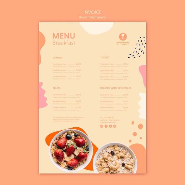 PSD gratuito menu design per un brunch salutare