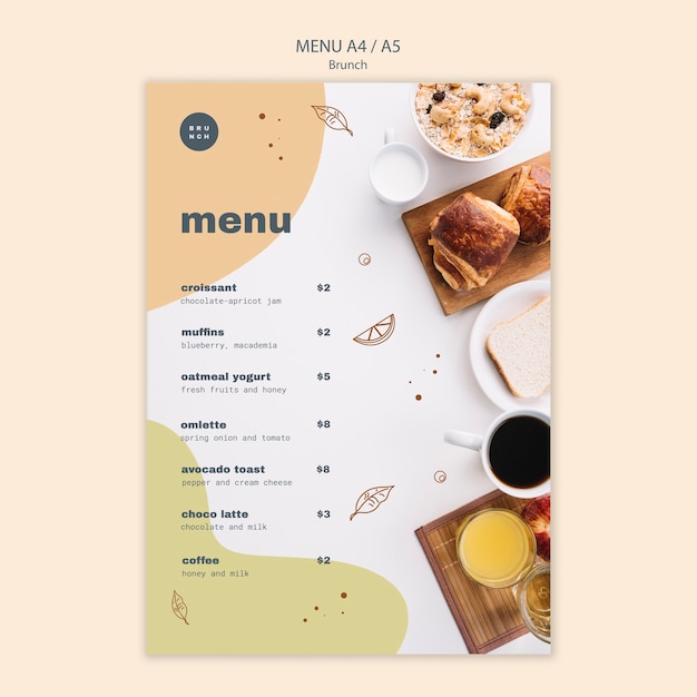 Free PSD menu style for delicious brunch dishes