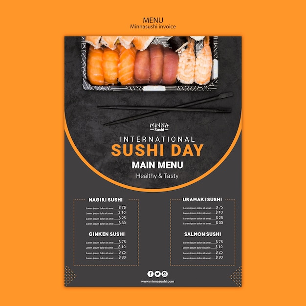 Modello di menu per la giornata internazionale del sushi