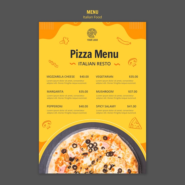 PSD gratuito modello di menu per bistrot di cibo italiano