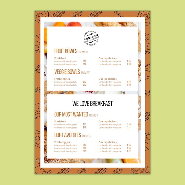 Menu template for restaurant