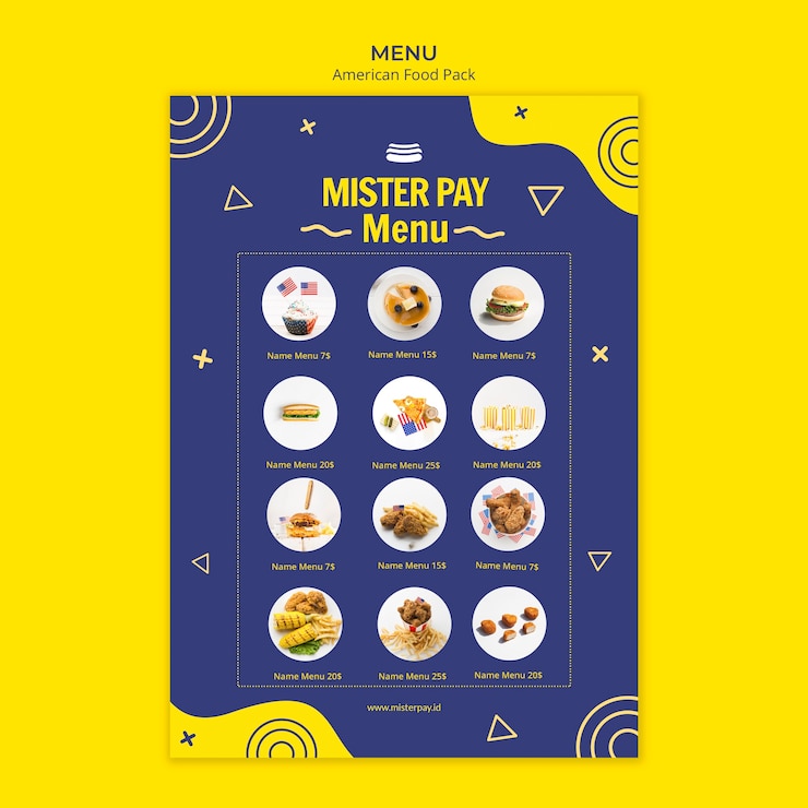 Free PSD menu template with american food