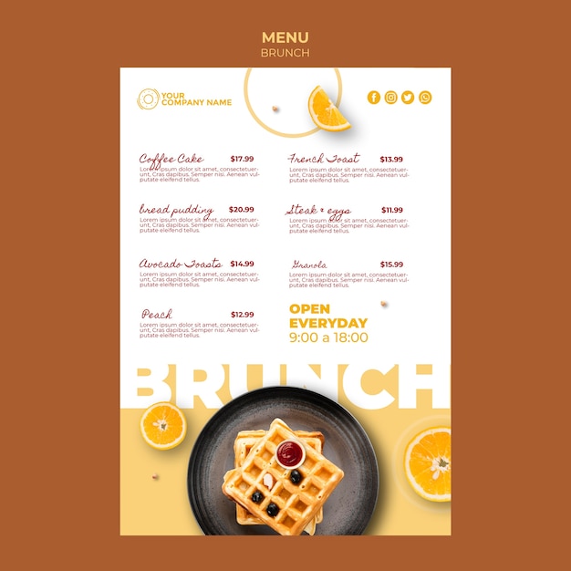 PSD gratuito modello di menu con il concetto di brunch