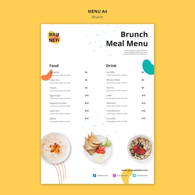 Modello di menu con tema del brunch