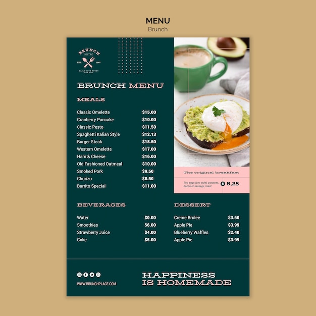 PSD gratuito modello di menu con brunch