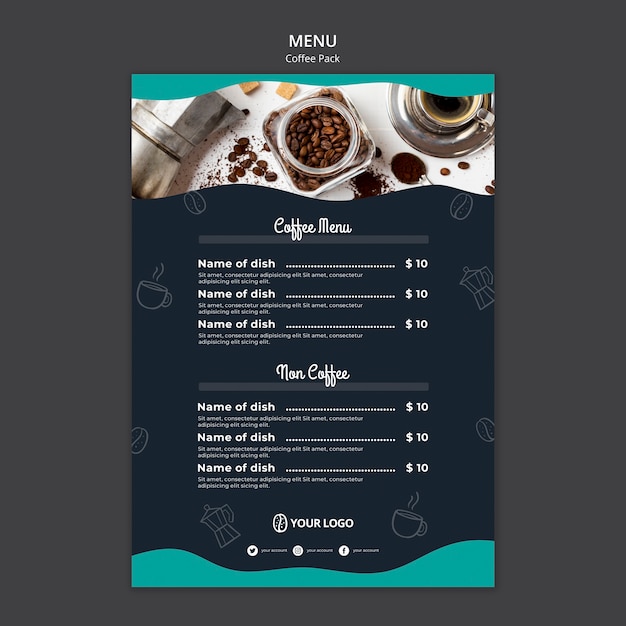 Modello di menu con il concetto di caffè