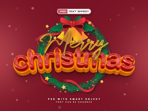 Free PSD merry christmas 3d reaalistic text effect