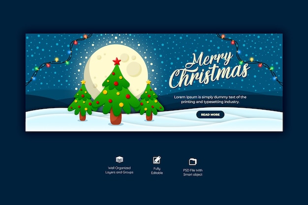 無料PSD メリークリスマスと新年あけましておめでとうございますfacebookカバーテンプレート