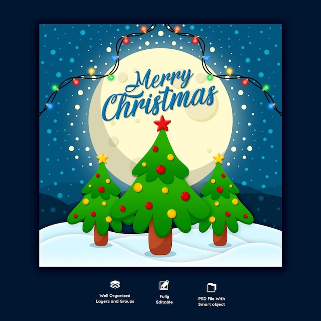無料PSD メリー クリスマスと新年あけましておめでとうございますソーシャル メディア バナーまたは instagram 投稿テンプレート