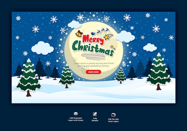 無料PSD メリー クリスマスと新年あけましておめでとうございます web バナー テンプレート