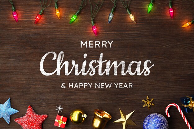 Merry Christmas background mockup with decoration