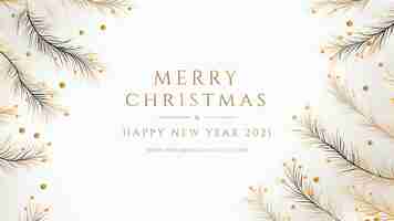 Free PSD merry christmas background with elegant floral and christmas leaves