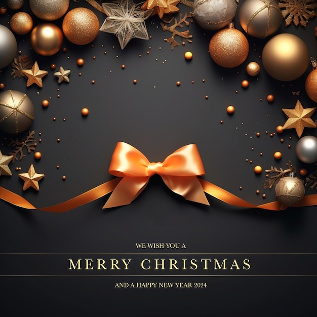 Free PSD merry christmas background with golden ribbon