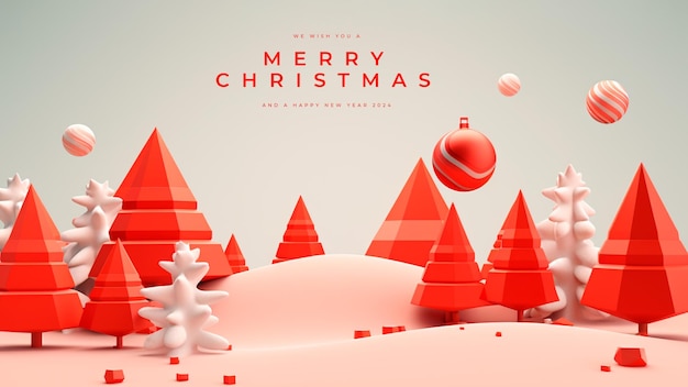 Free PSD merry christmas card with 3d christmas landscape