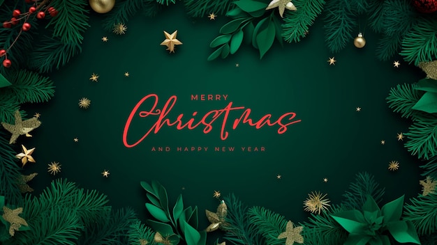 Merry Christmas Card with Christmas Leaves Template – Free PSD Download