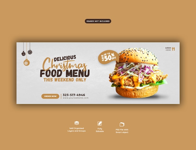Free PSD merry christmas delicious burger and food menu facebook cover template