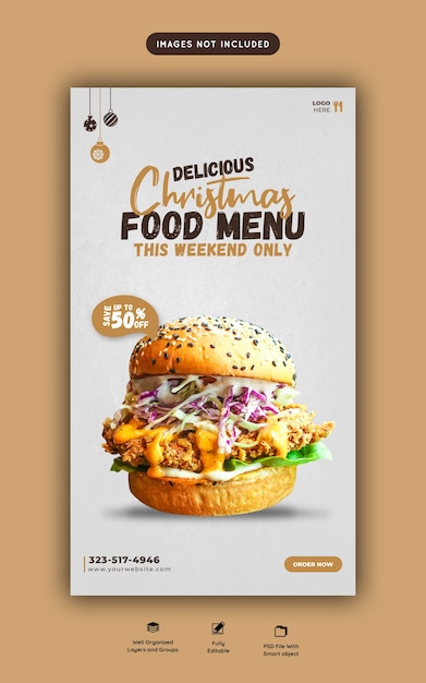 Merry christmas delicious burger and food menu Instagram and facebook story template