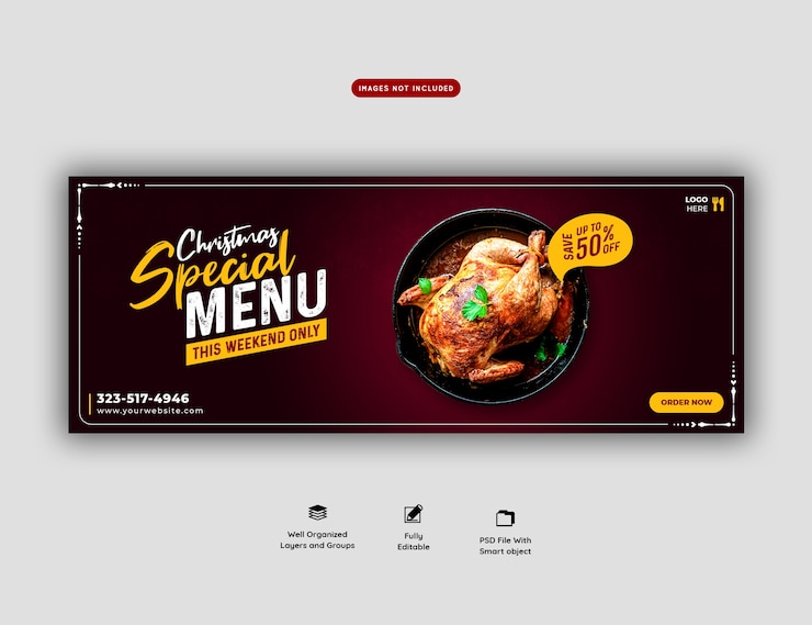Free PSD merry christmas food menu and restaurant facebook cover template