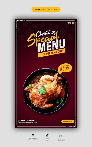 Merry christmas food menu and restaurant Instagram and facebook story template
