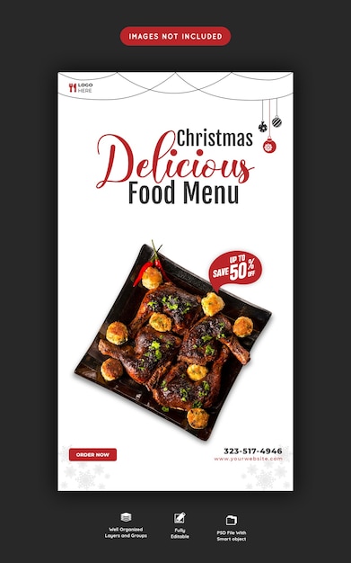 Free PSD merry christmas food menu and restaurant social media story template