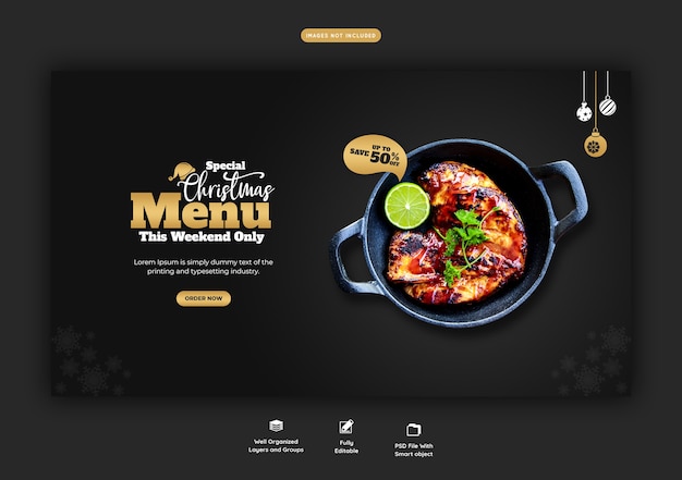 Free PSD merry christmas food menu and restaurant web banner template